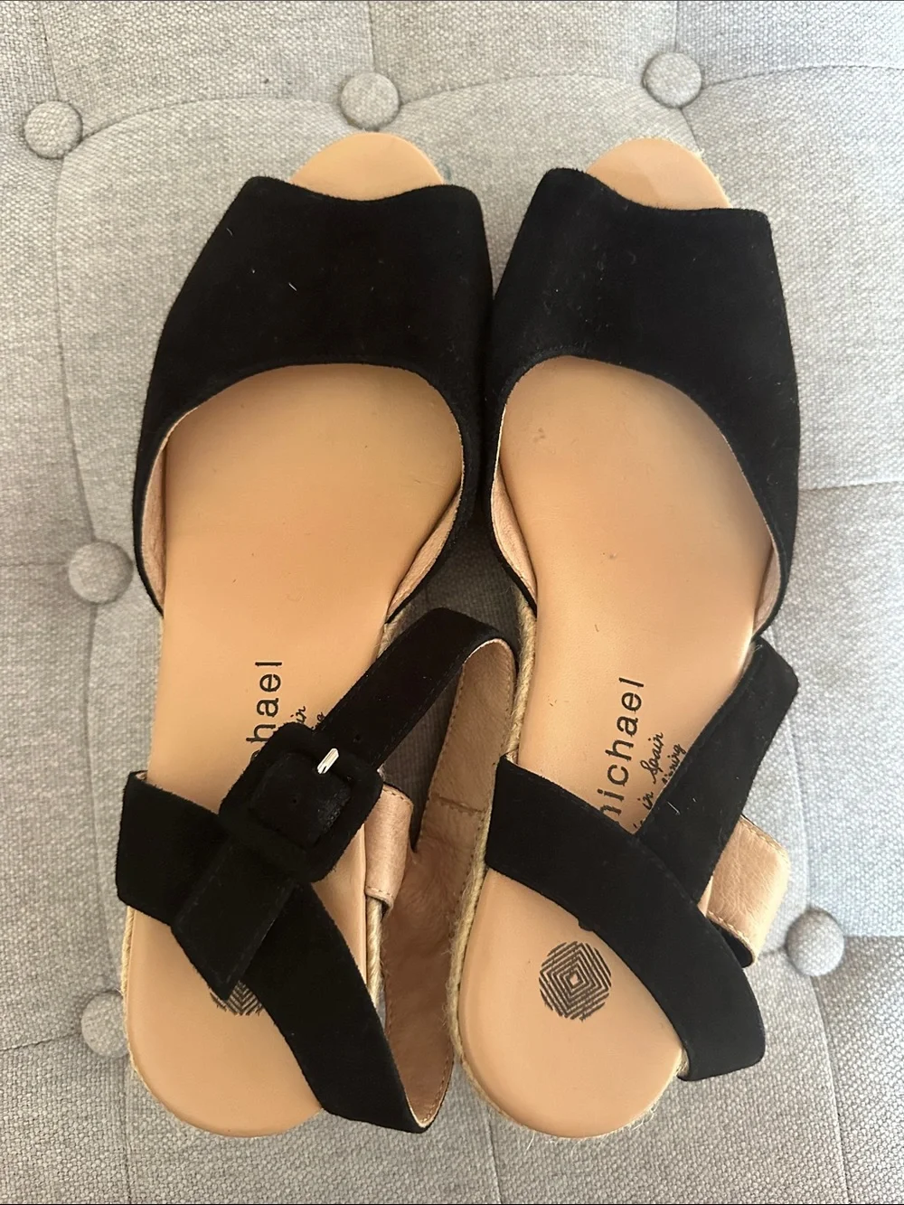 Eric Michael Zoe Black Suede Ankle Strap Espadrilles Sandals